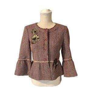 BCBG Maxazria Herringbone Tweed Blazer With Sequin Details